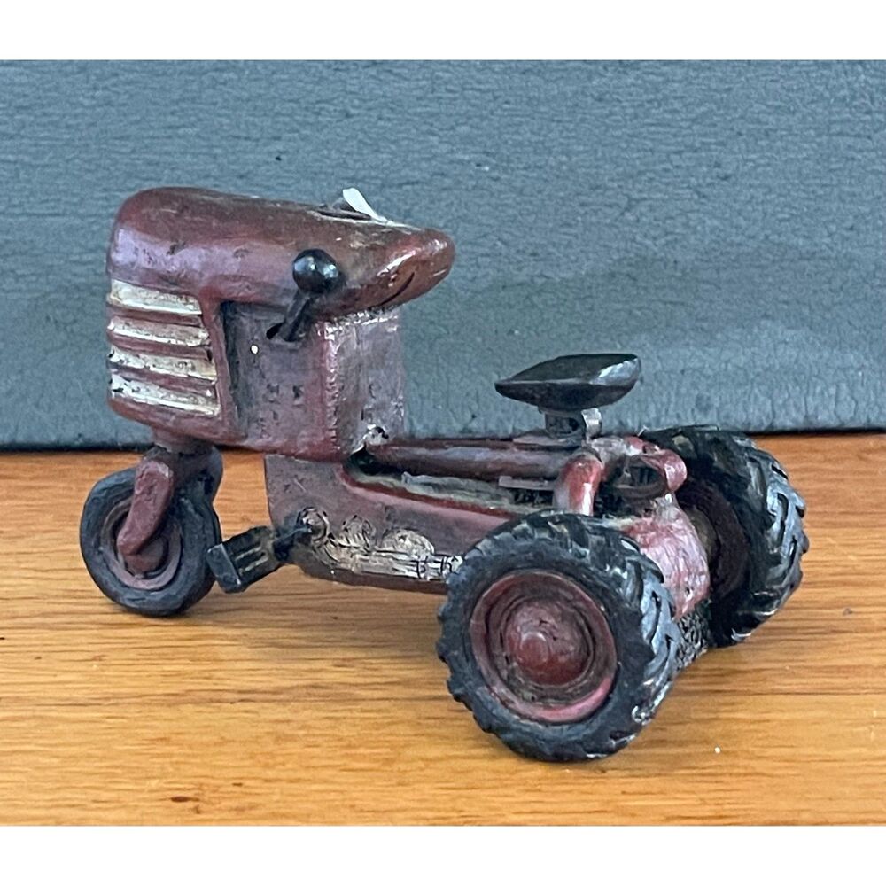 Vintage 2000 Popular Imports Red Farm Tractor Resin Figurine Miniature 4.5"